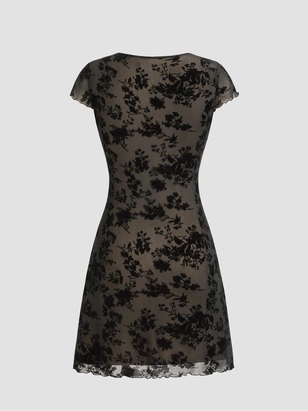 Cider Black Floral Mesh V-Neck Mini Dress with Sheer Overlay NWT M - Picture 3 of 11